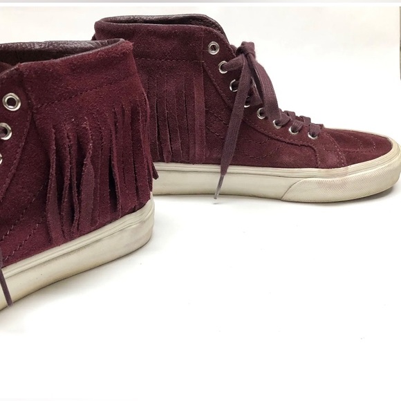 Vans Hi Moc Skateboard Shoes Burgundy High Top Fringe Suede Womens 6.5 Mens 5 - Picture 2 of 8